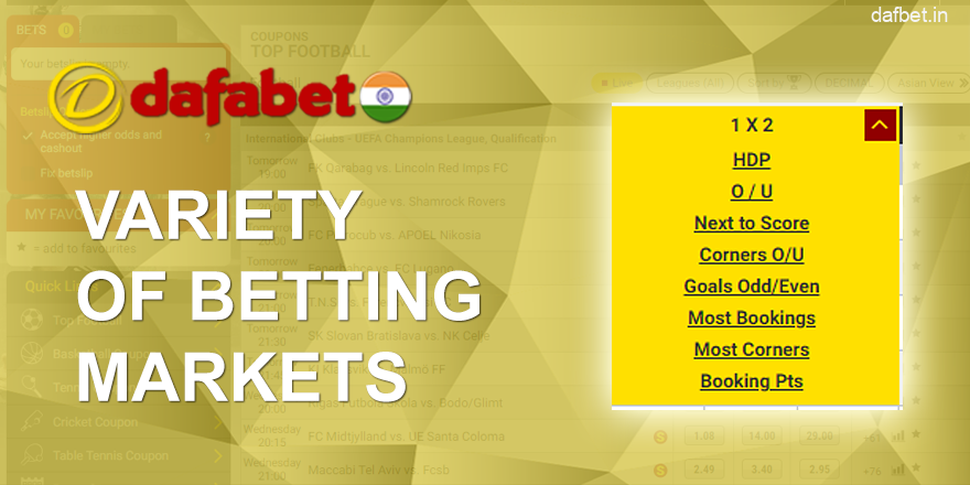 Popular sports markets at Dafabet