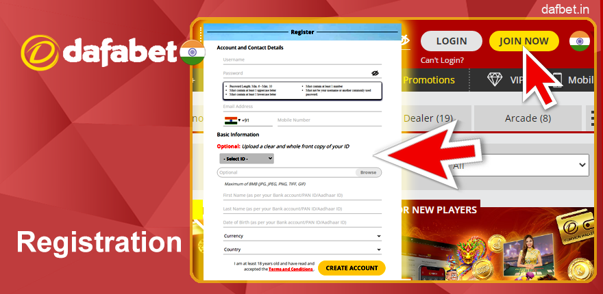 Register on the Dafabet India website