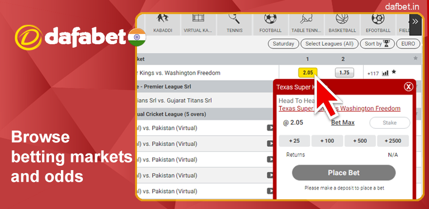 Add betting markets and odds to the Dafabet betting table