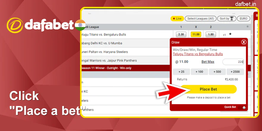 Click "Place a bet" Dafabet