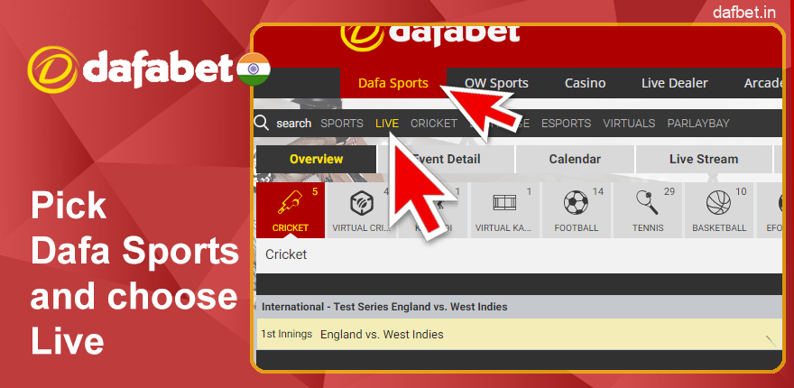 Select Live in the OW Sports or Dafa Sports Dafabet header