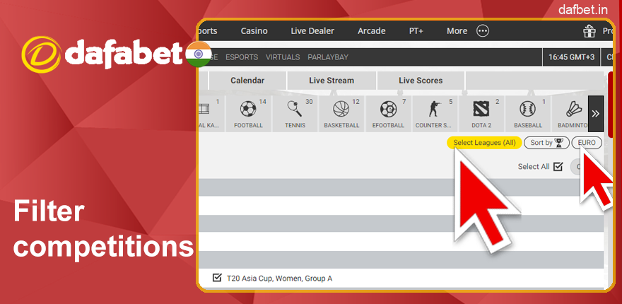 Filter competitions on Dafabet