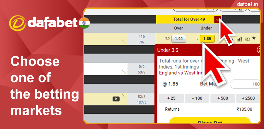 Select one of the markets and add to Dafabet bet sheet