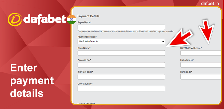 Enter payment details for Dafabet referral