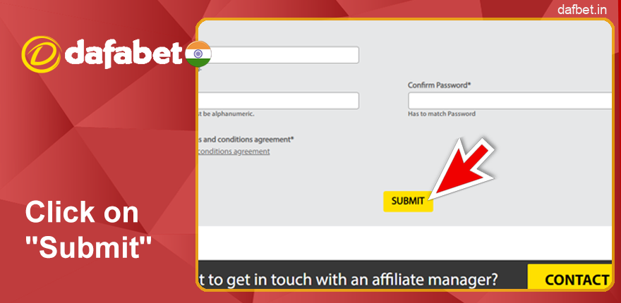 Click the Send button on the Dafabet Affiliate Site