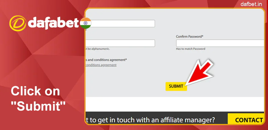 Click the Send button on the Dafabet Affiliate Site