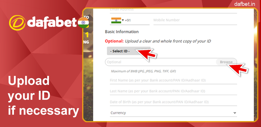 Upload your verification data to Dafabet