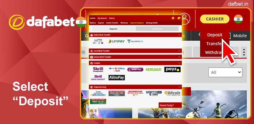 Select “Top up your account” on the Dafabet website