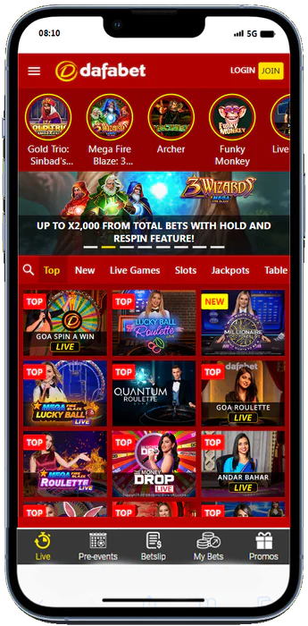 Screenshot of the Dafabet app home page